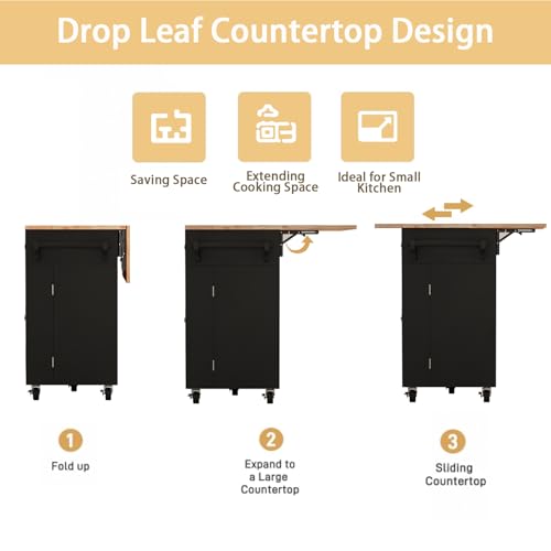 White Movable Kitchen Island with Drop Leaf and Power Outlet N347818