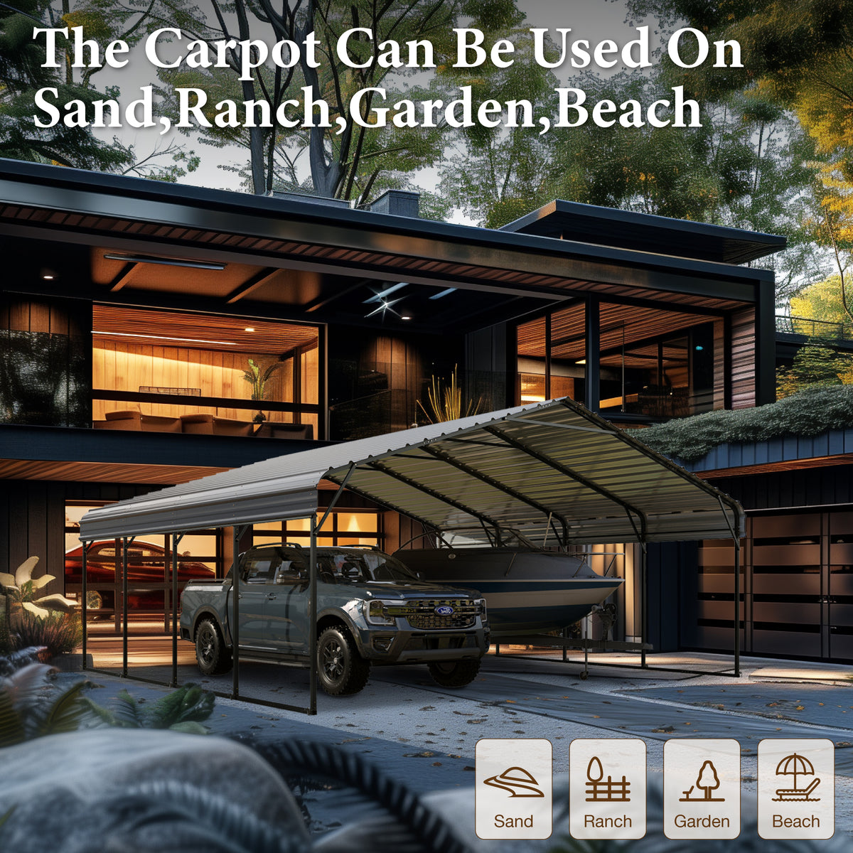 20 x 20 ft Metal Carport with Galvanized Steel Roof H583