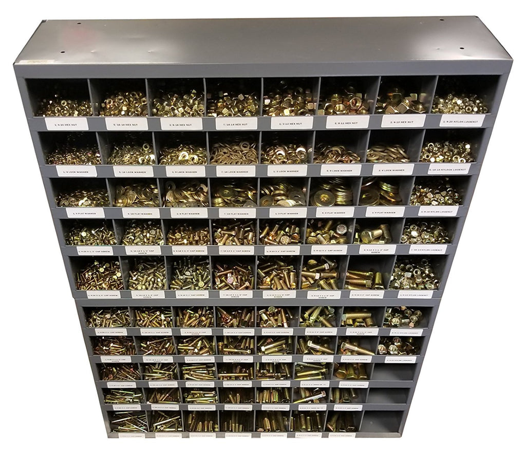 5170 Piece Grade 8 SAE Fine Thread Hex Head Cap Screws Bolt Assortment with Flat and Lock Washers, Hex and Lock Nuts, (2) 40 Hole Bins J1065