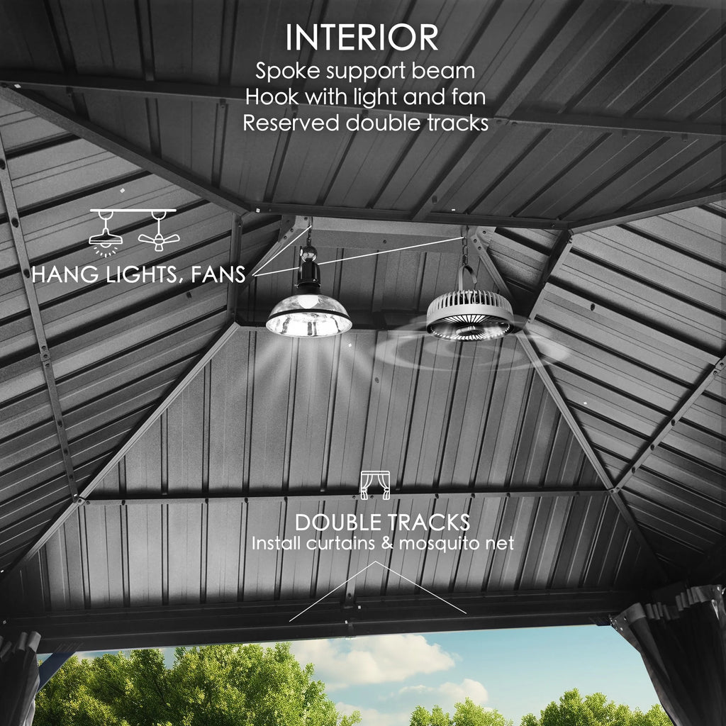 Hardtop Aluminum Gazebo with Mosquito Net and Privacy Sidewalls P6304