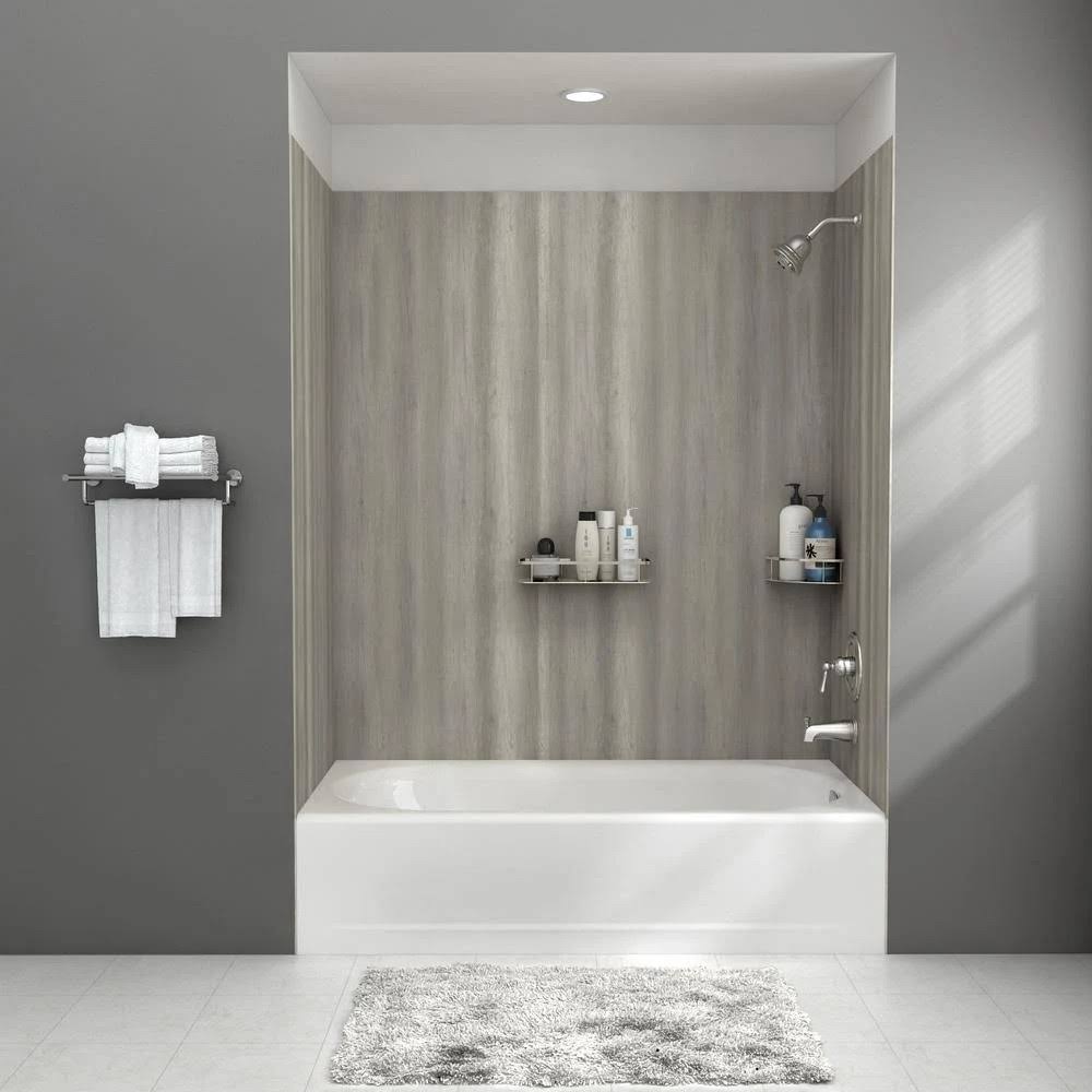 4-Piece Glue-Up Alcove Bath Wall in Gray Timber D7159