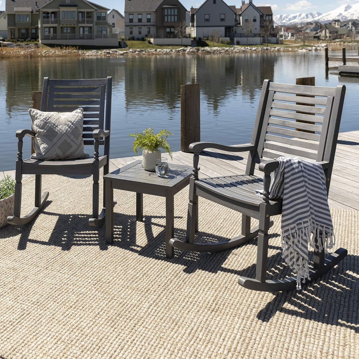 Acacia Wood Slat Back Patio Rocking Chair K10773
