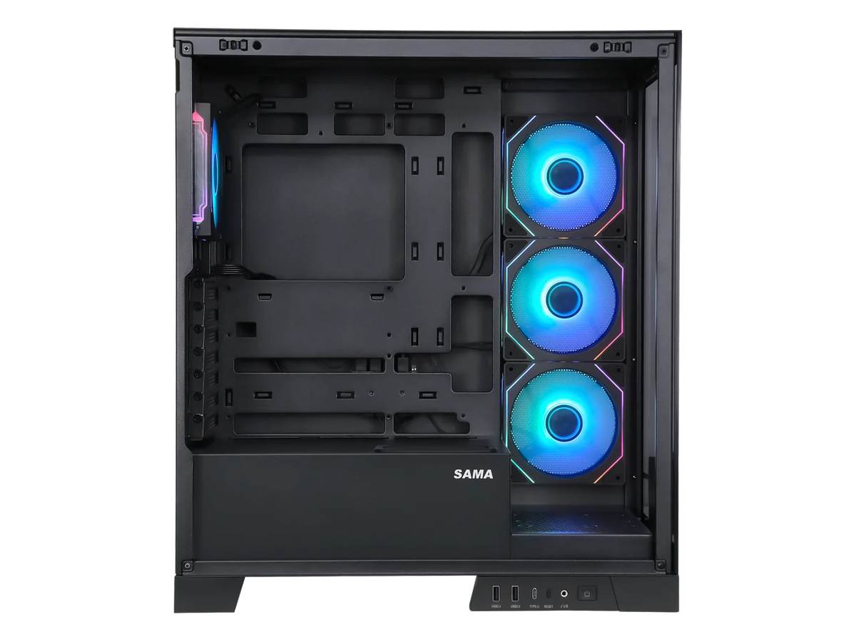 Black Dual USB3.0 and Type C Tempered Glass ATX Mid Tower Gaming Computer Case with 4 x 120mm ARGB Fans A11403