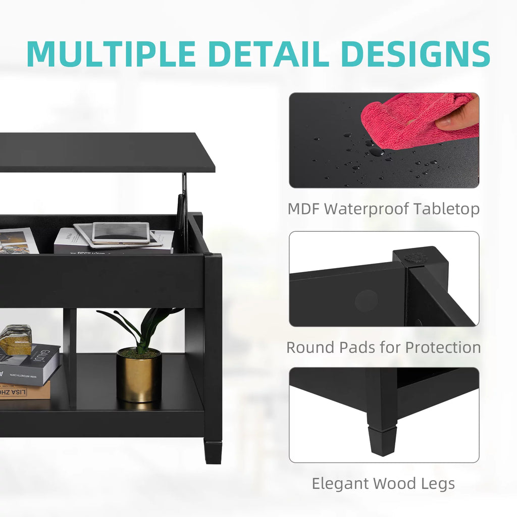 Lift Top Coffee Table with Hidden Storage and 3 Open Shelves N660577