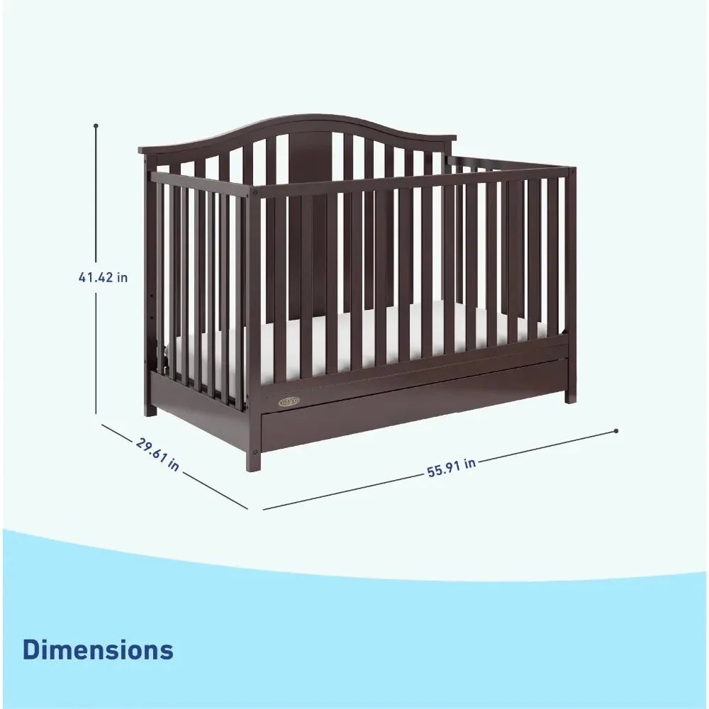 Espresso Convertible Baby Crib with Drawer H8851