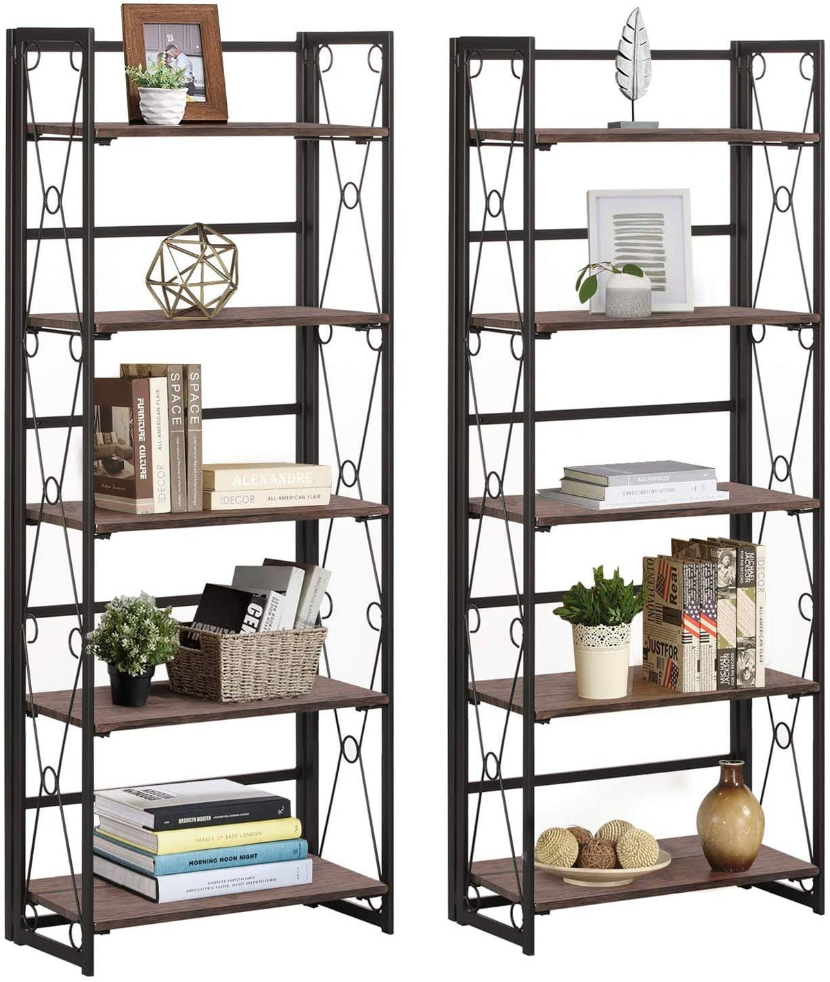 5 Tier Bookshelf Set of 2 with Metal Fram M635