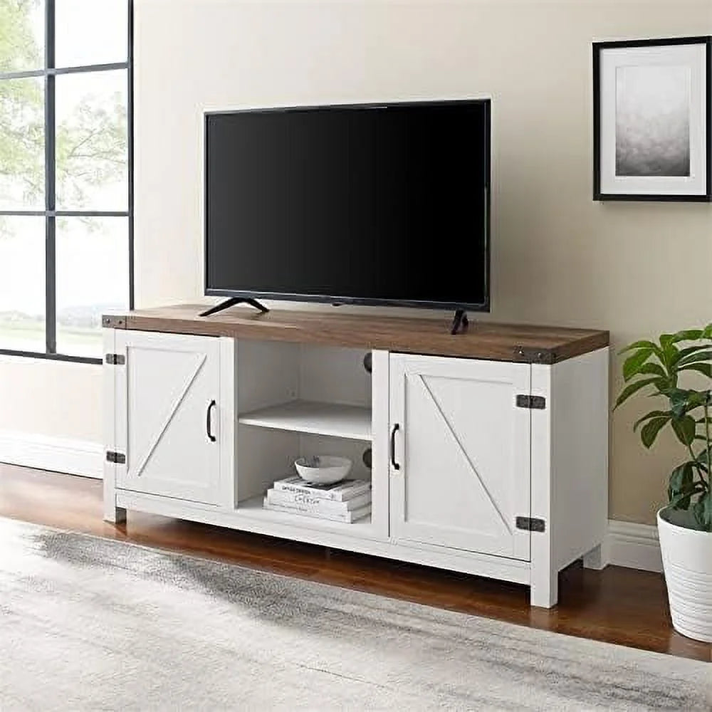 Rustic Wood TV Stand Up To 65" Brushed White Oak O6047