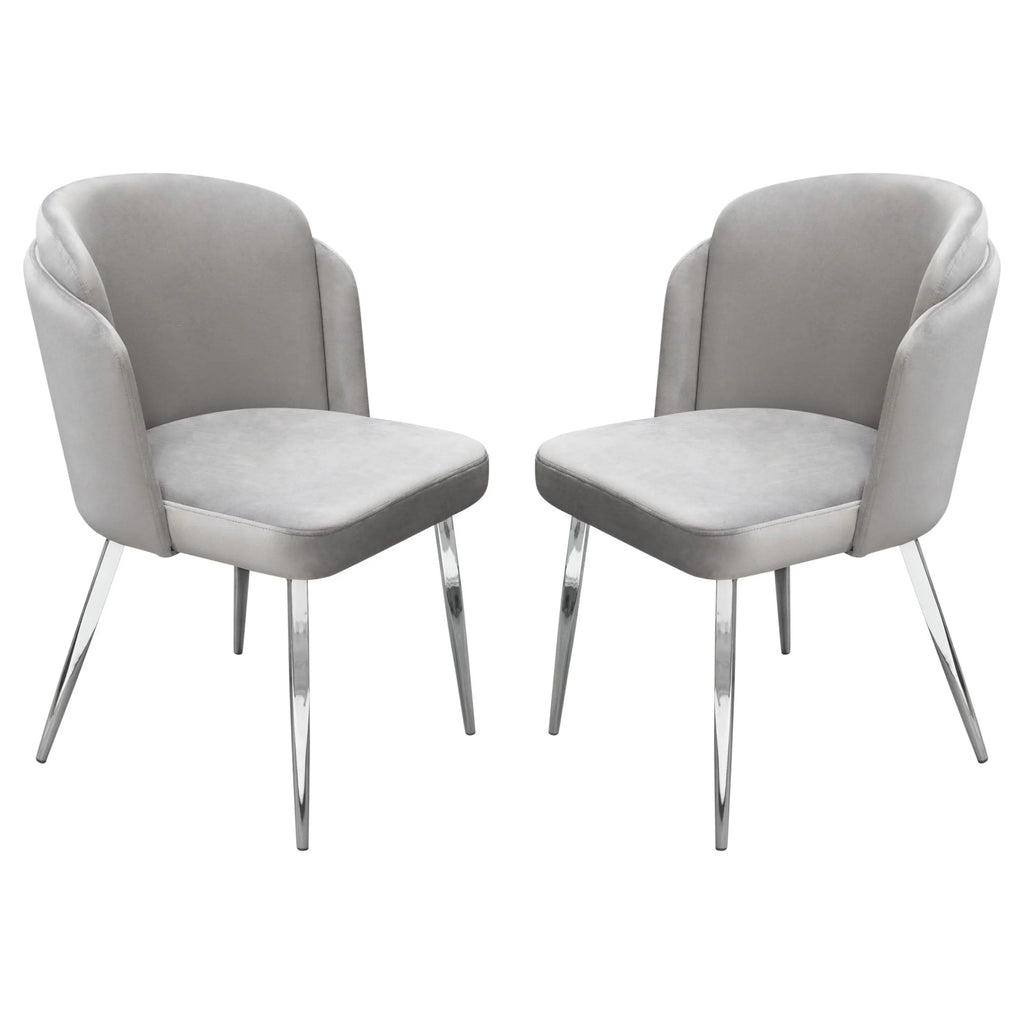 Grey Velvet Dining Chairs with Chrome Legs, Pack of 2 D515