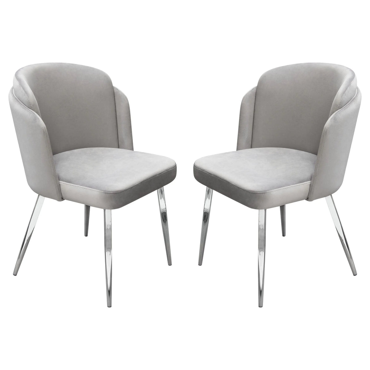 Grey Velvet Dining Chairs with Chrome Legs, Pack of 2 D515