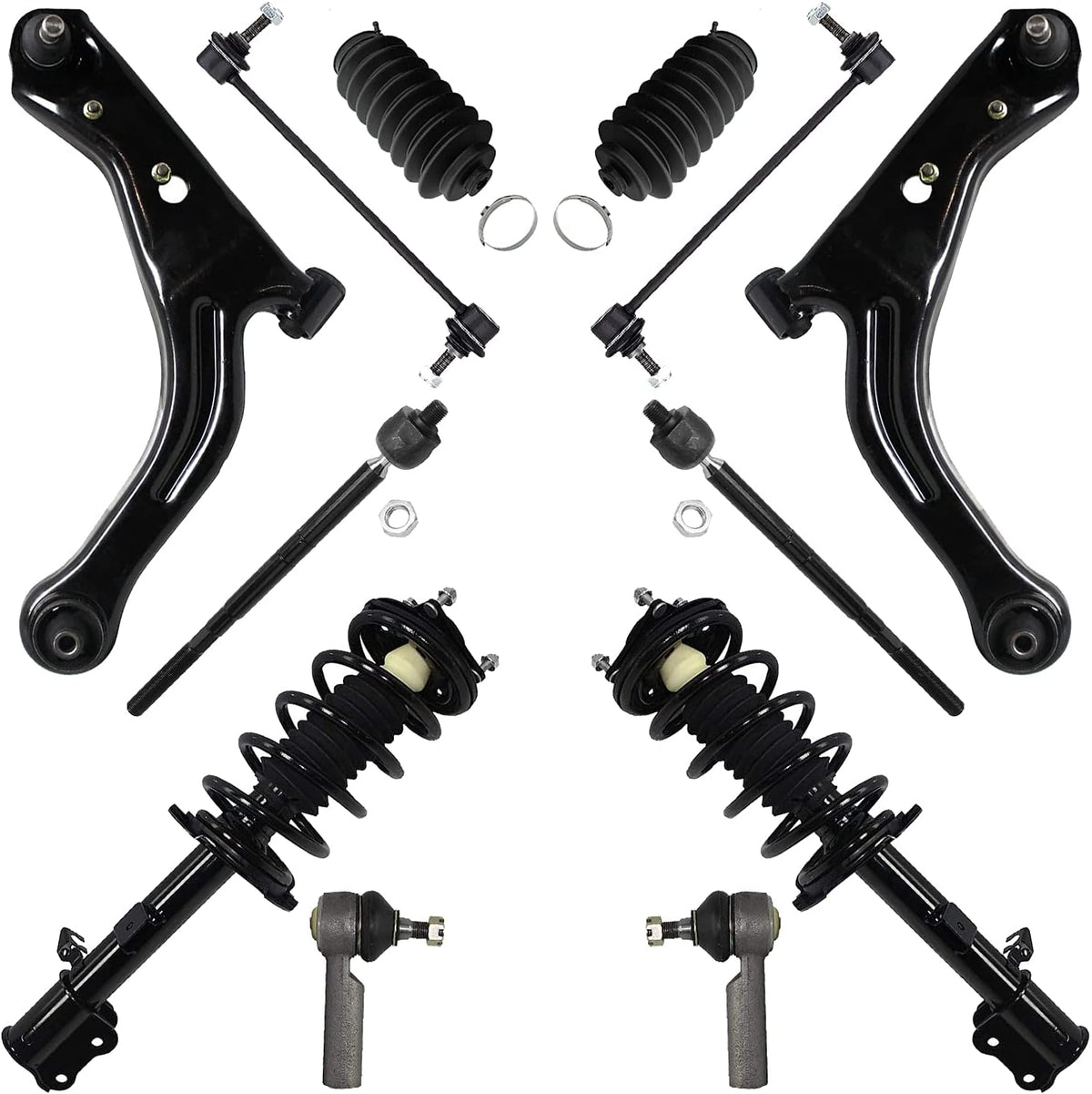 12pc Front Struts Lower Control Arm with Ball Joint Tie Rod Sway Bar Set D30649