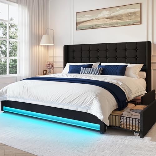 Queen Size White Velvet Upholstered Platform Bed Frame with 4 Storage Drawers G70245