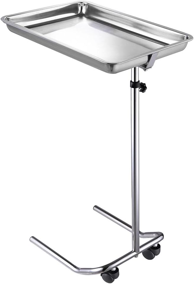Adjustable Stand Stainless Steel Removable Tray with Dual Wheel Shielded Nylon Casters Mobile Base 17 lbs. Weight Capacity Pack of 2 L819
