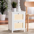 White Wood and Rattan 2-Door End Table C4618