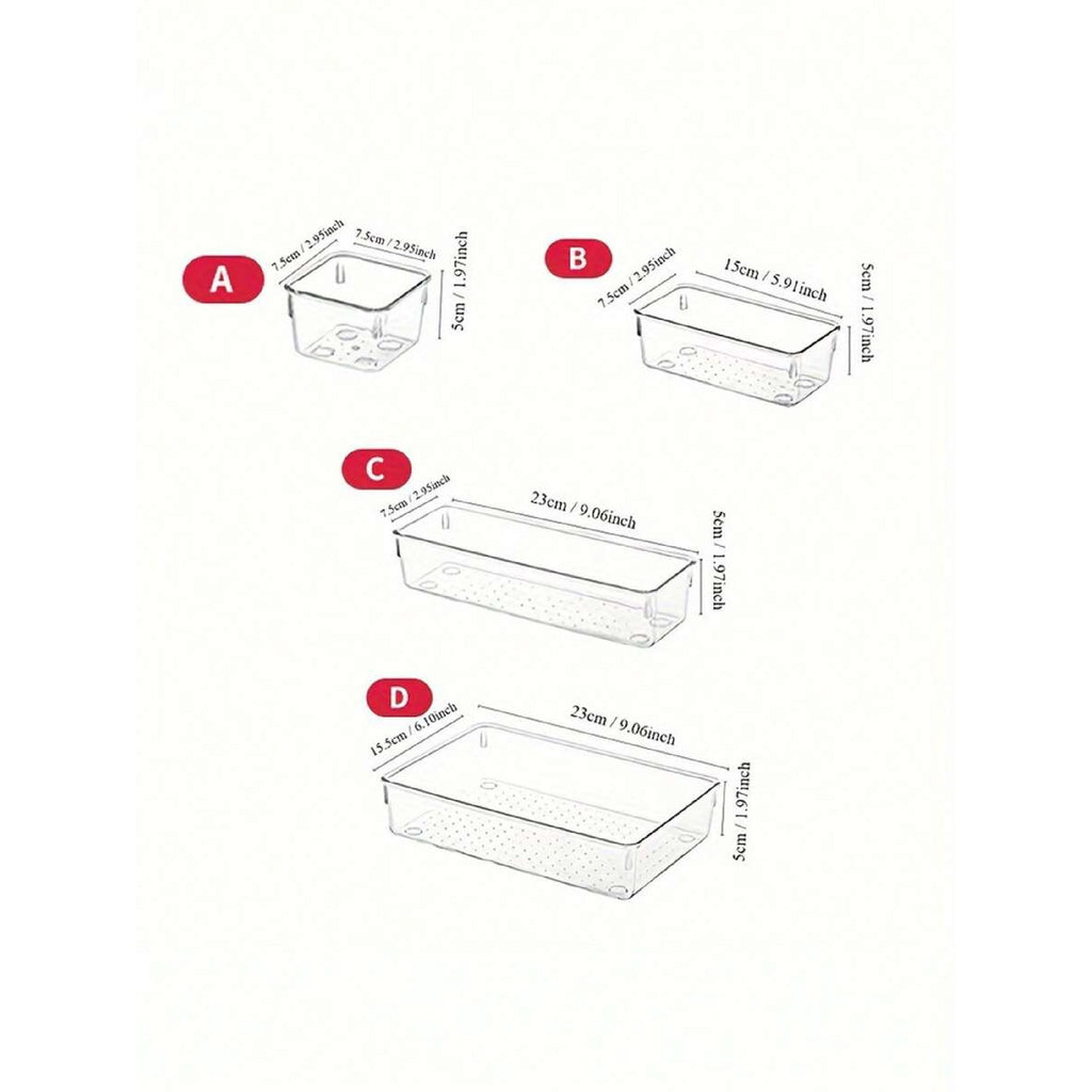 Clear Plastic Drawer Organizers Set, 4-Size Trays U5154