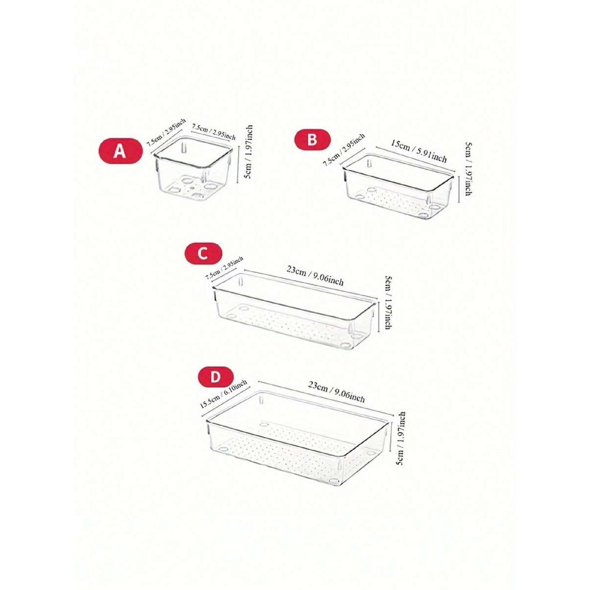 Clear Plastic Drawer Organizers Set, 4-Size Trays U5154