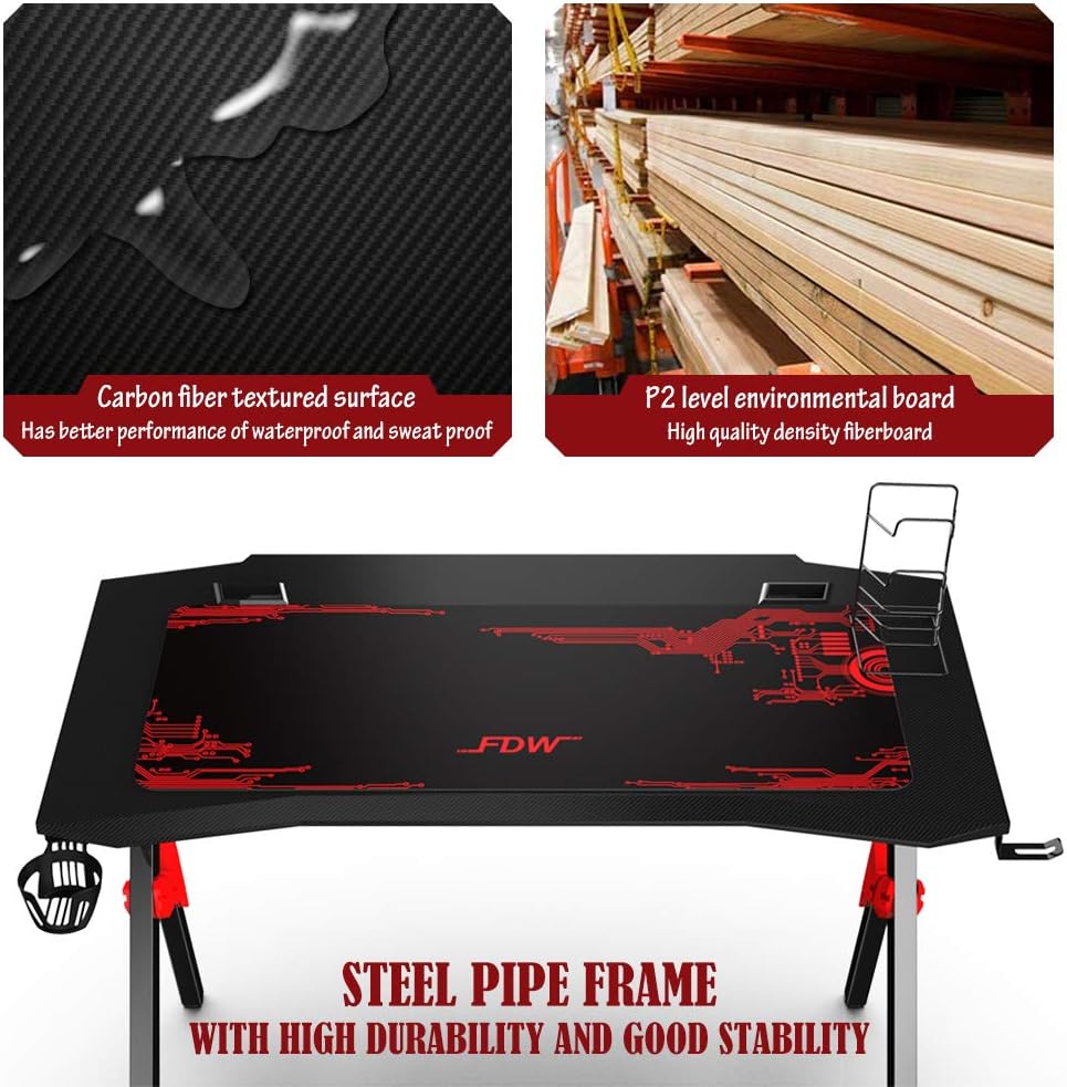 44 inch Carbon Fiber Gaming Desk with Cup Holder Y46277