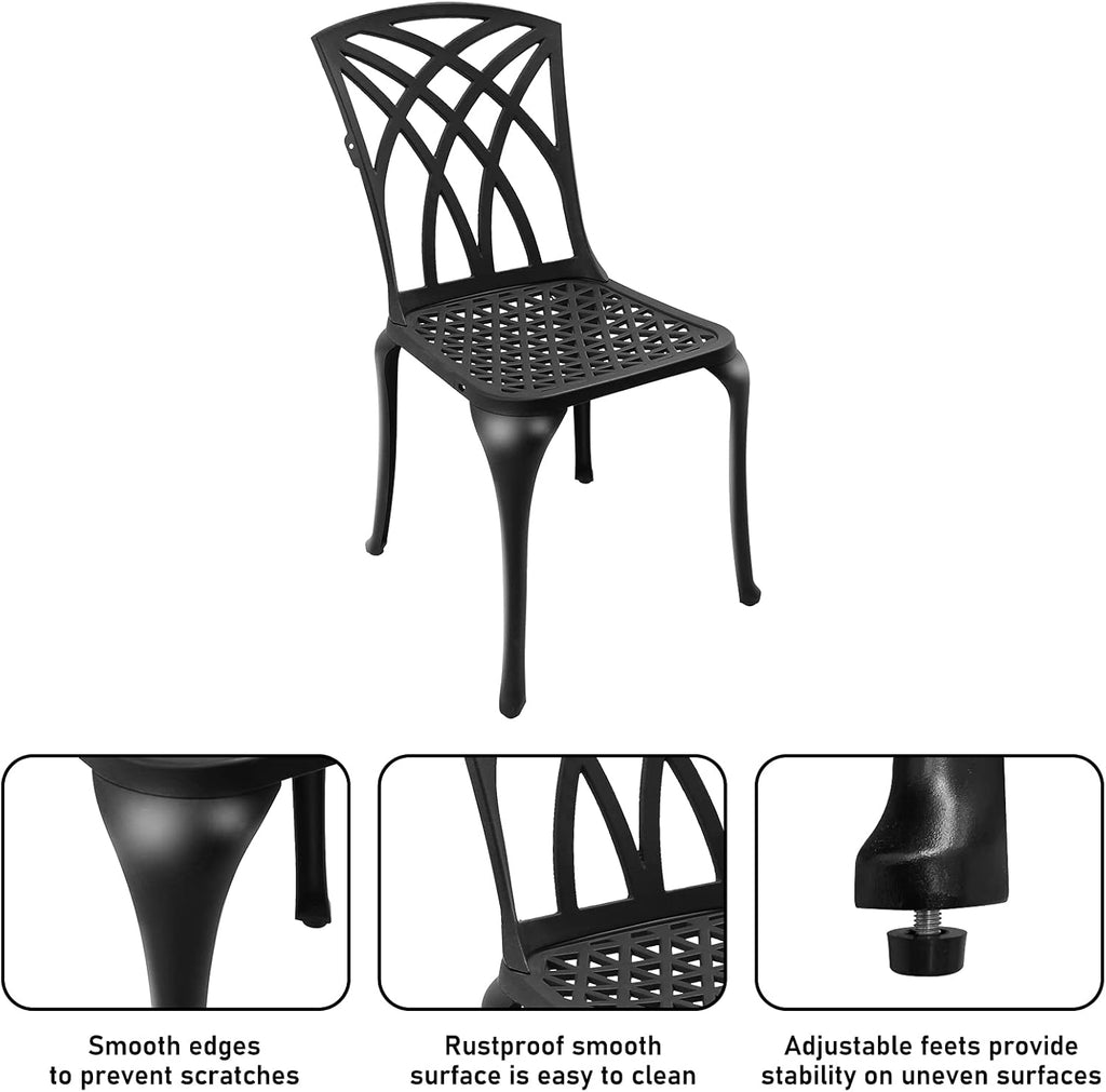 Black Set of 2 Cast Aluminum Outdoor Dining Chairs U472770
