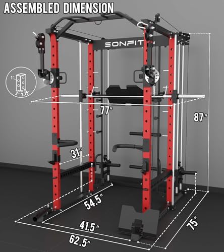 Smith Machine with Vertical Leg Press Power Cage Squat Rack with LAT-Pull Down Cable Crossover Rotating Arms System Home Gym Equipment H4984