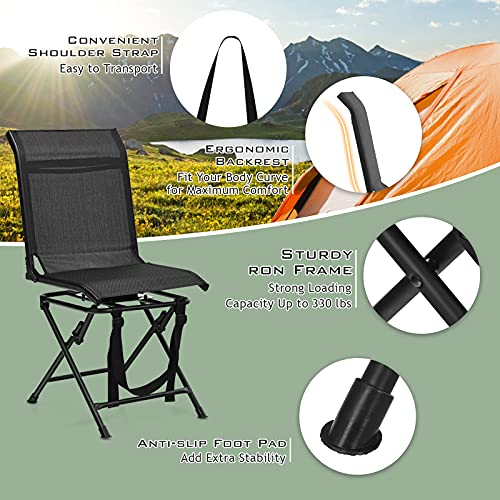 360 Degree Swivel Hunting Blind Chair with Carry Handle, 330 lbs Capacity, Waterproof, Silent Folding Chair with Armrest Q1127