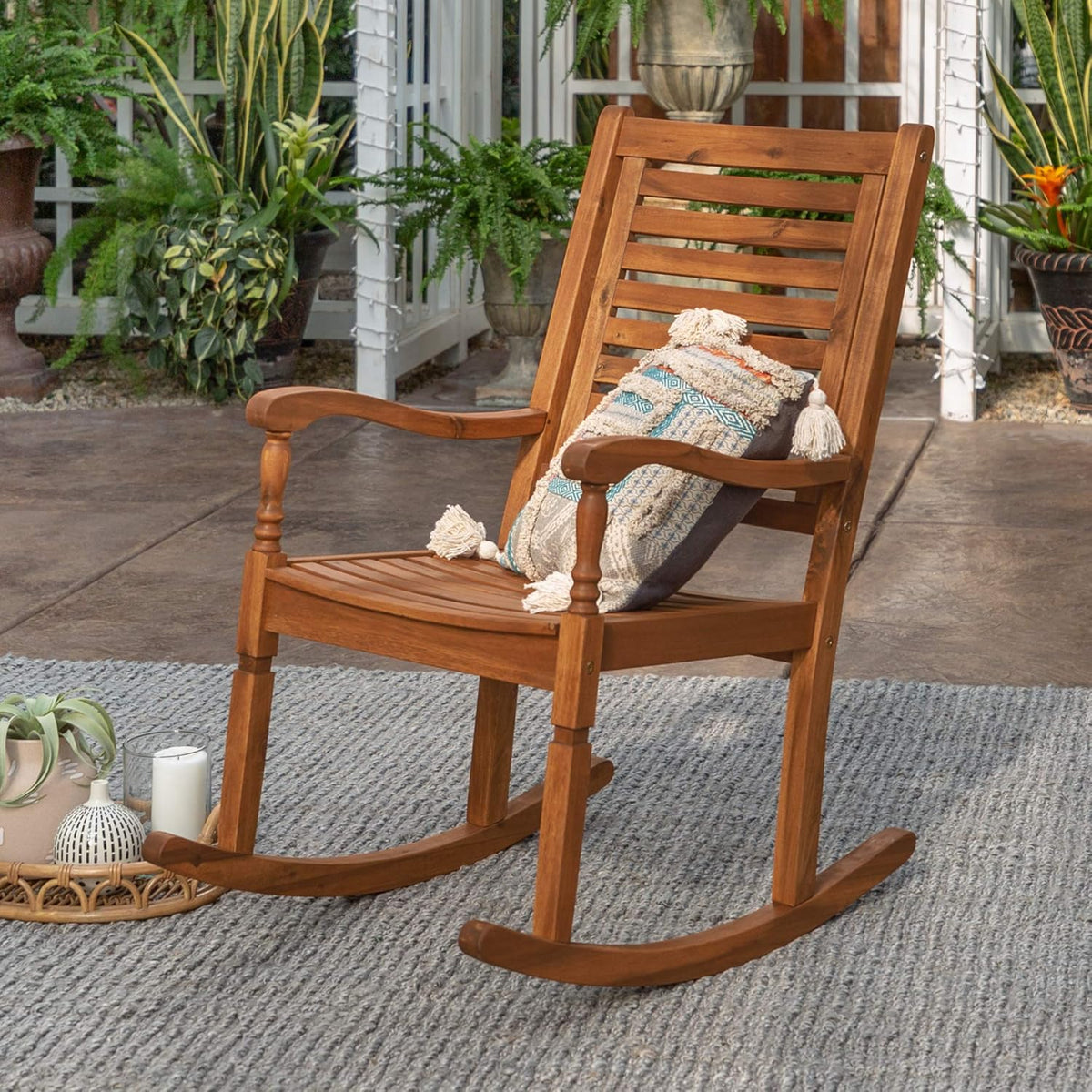 Acacia Wood Slat Back Patio Rocking Chair K10773