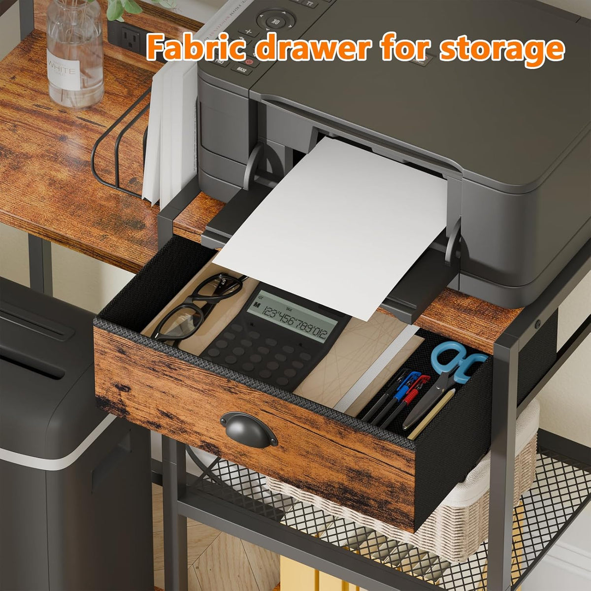 Printer Stand with Storage Drawer, 3 Tier, Wheels, Rustic Brown G76442
