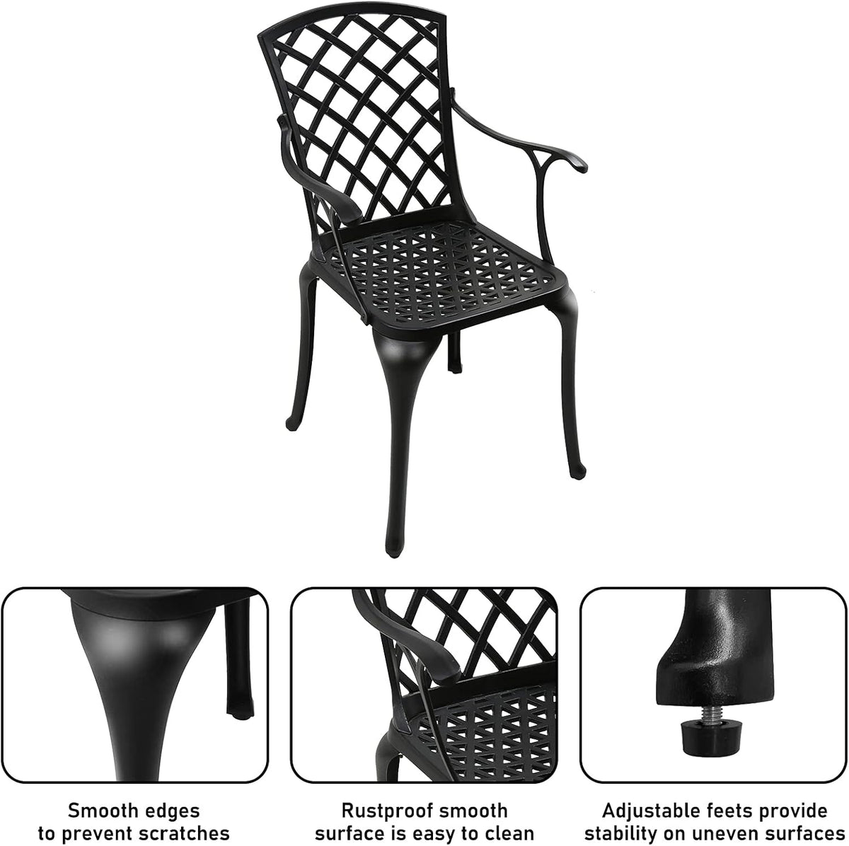 Black Set of 2 Cast Aluminum Outdoor Dining Chairs U472770