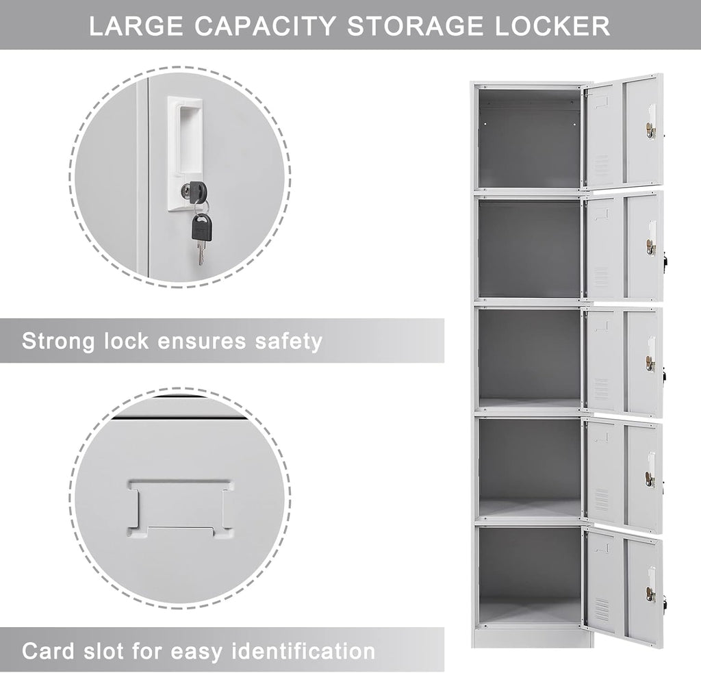 5 Door Light Gray Metal Locker Cabinet Y827