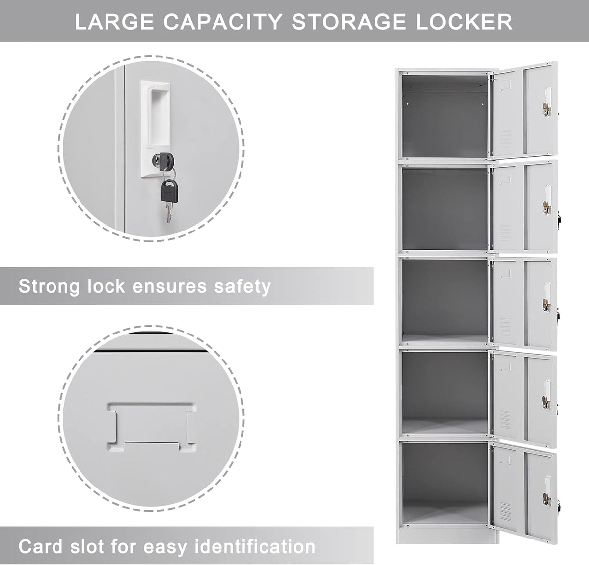 5 Door Light Gray Metal Locker Cabinet Y827