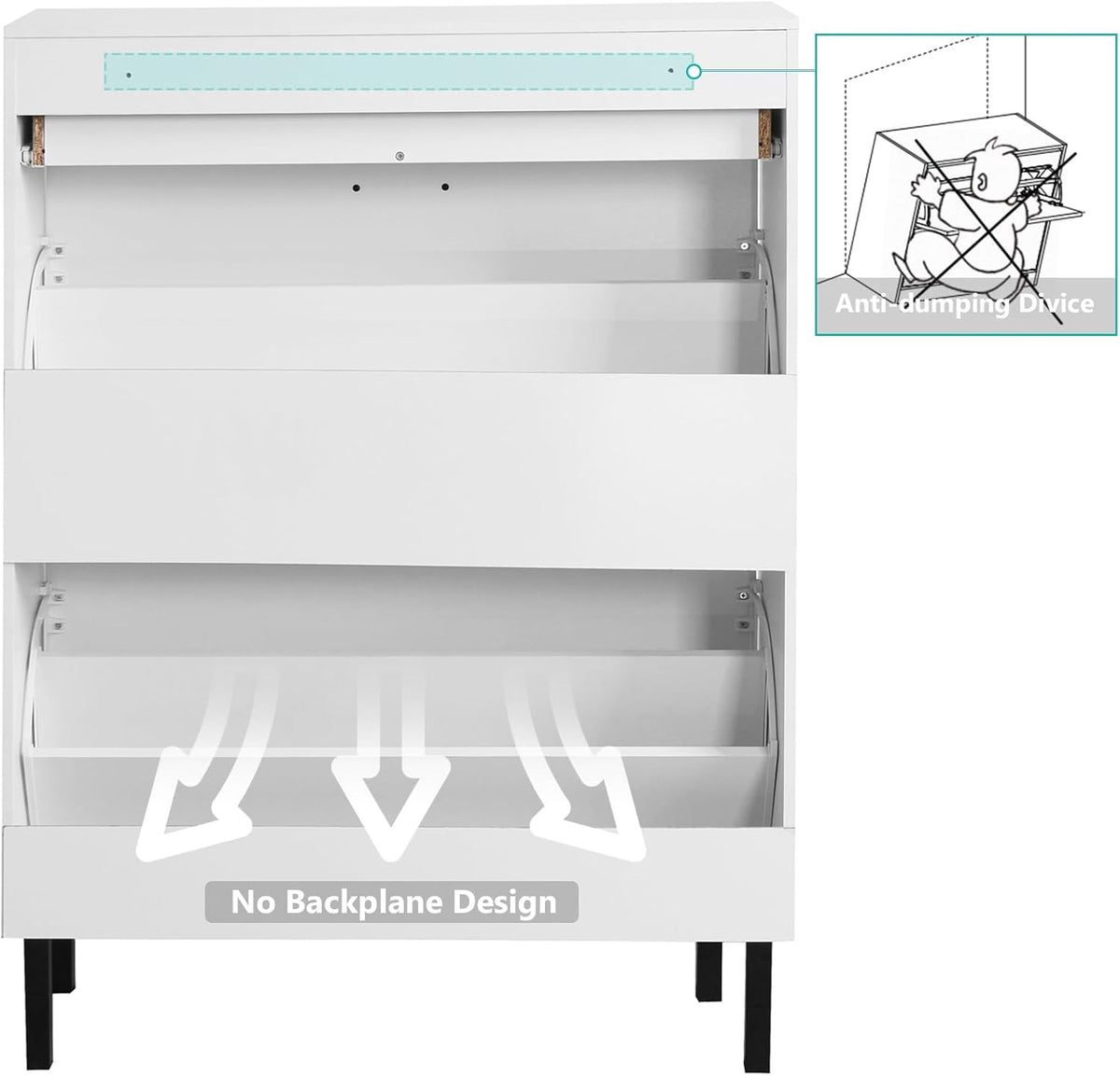 White Wooden Shoe Cabinet with 2 Flip Drawers N68875