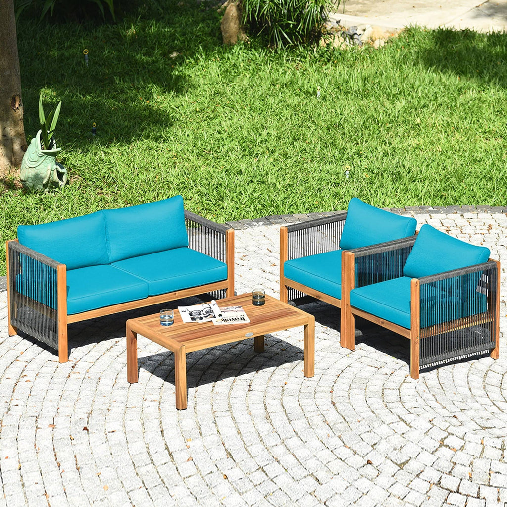 4 Pc Acacia Wood Outdoor Patio Conversation Set T464329
