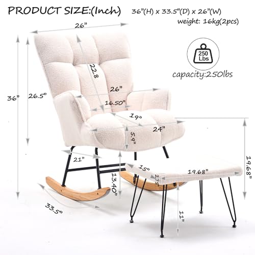 White Teddy Upholstered Glider Rocker with Ottoman B75580