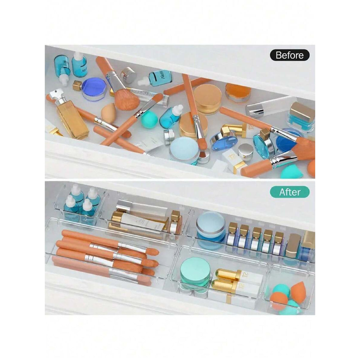 Clear Plastic Drawer Organizers Set, 4-Size Trays U5154
