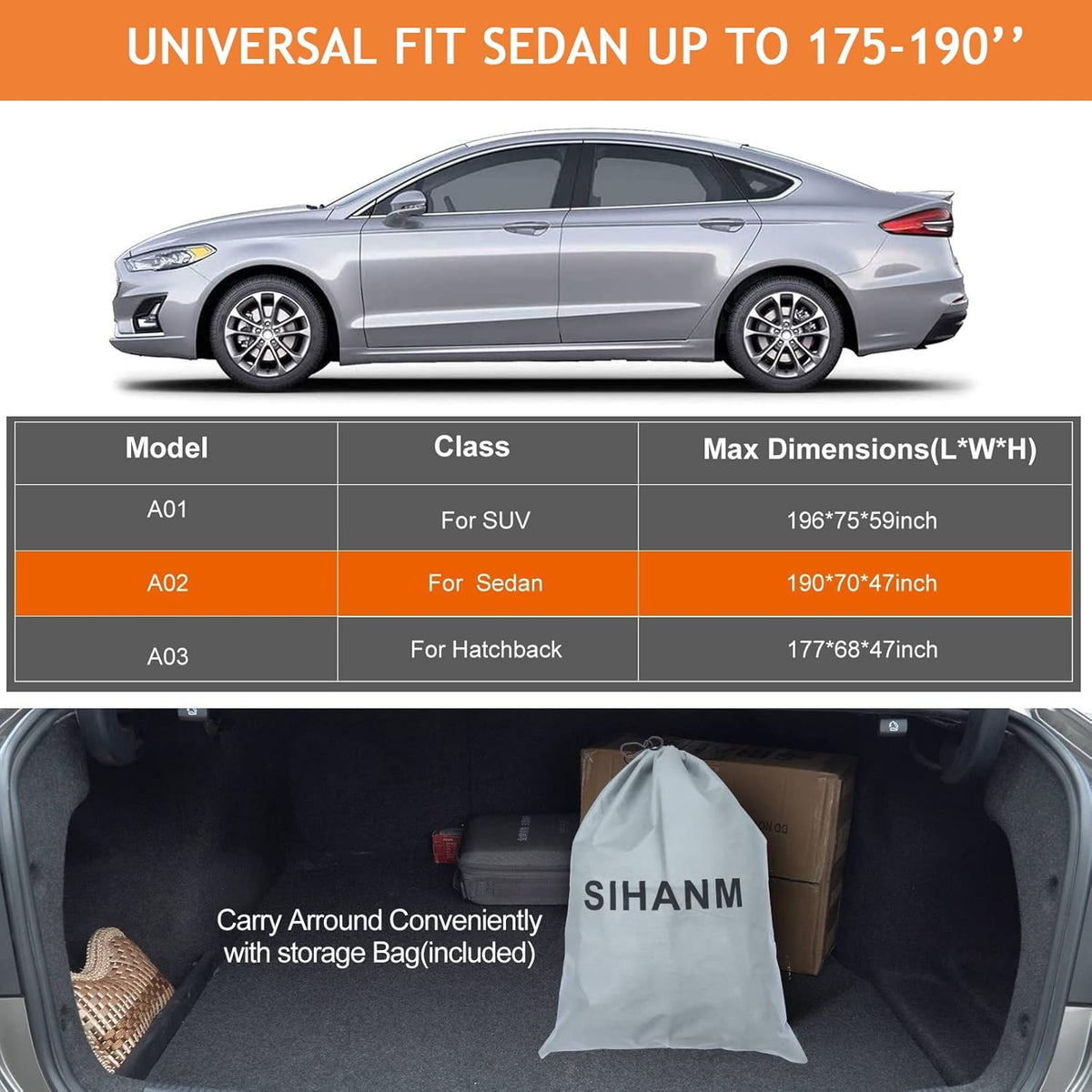 Waterproof All Weather Car Cover with Zipper Door & Storage Bag L91429