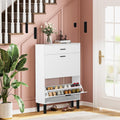 White Wooden Shoe Cabinet with 2 Flip Drawers N68875
