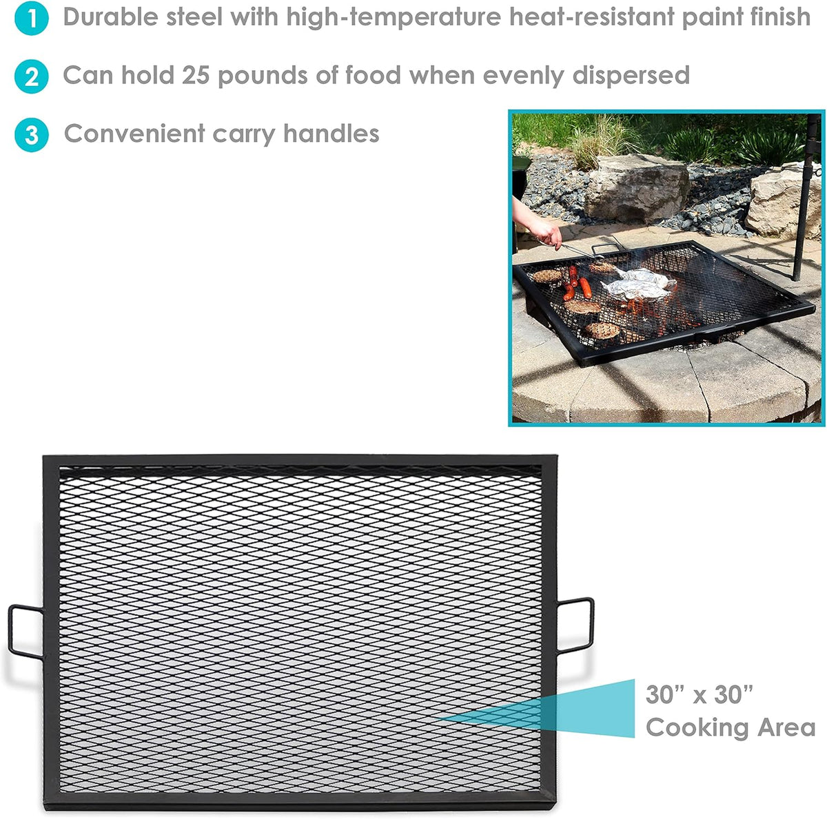 30 Inch Square Metal Fire Pit Cooking Grill Grate R51565