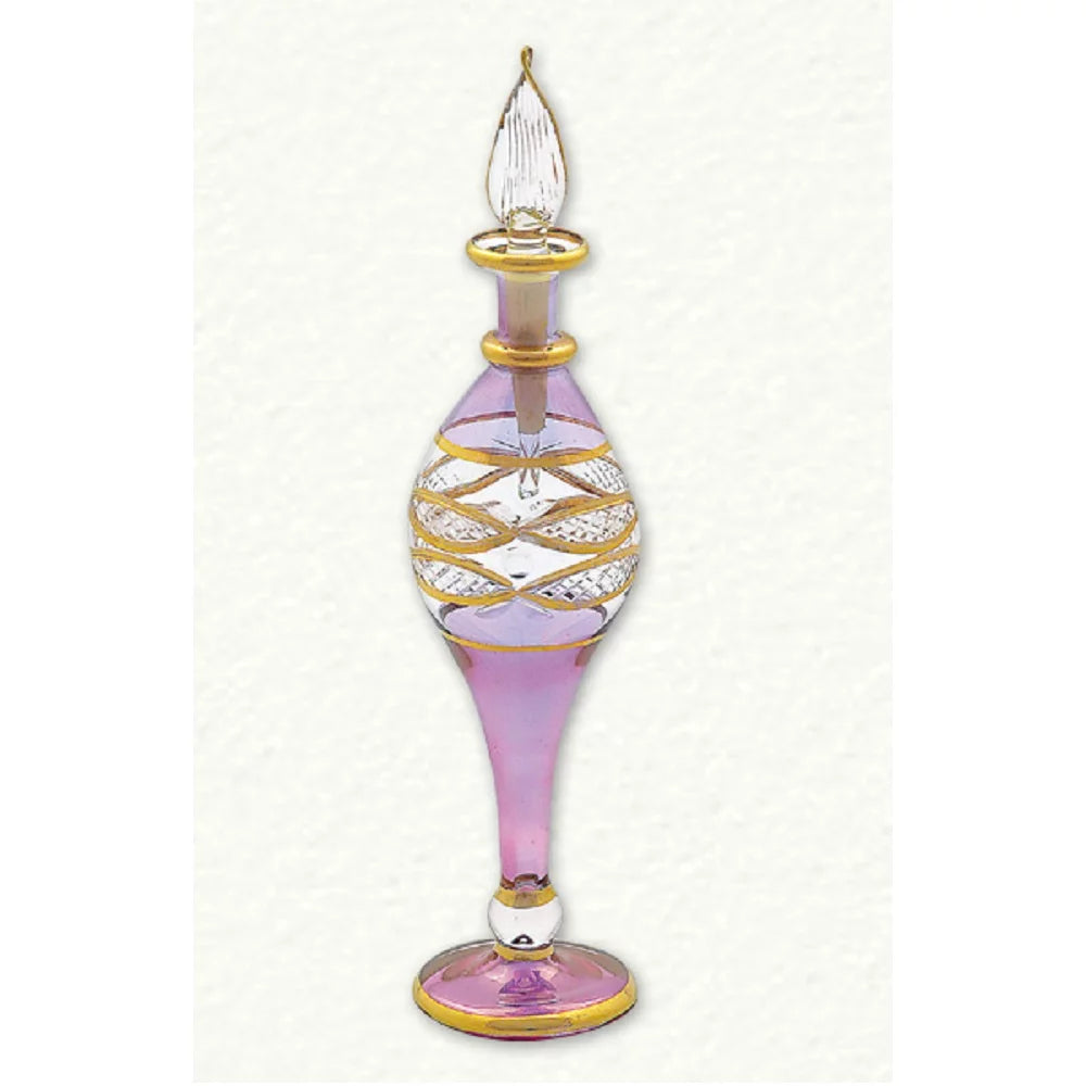 Purple and Gold Etched Egyptian Blown Glass Perfume Bottle F764