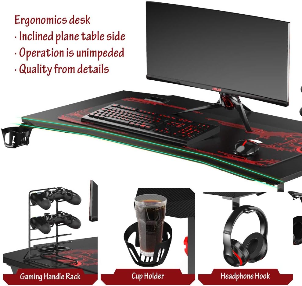 44 inch Carbon Fiber Gaming Desk with Cup Holder Y46277