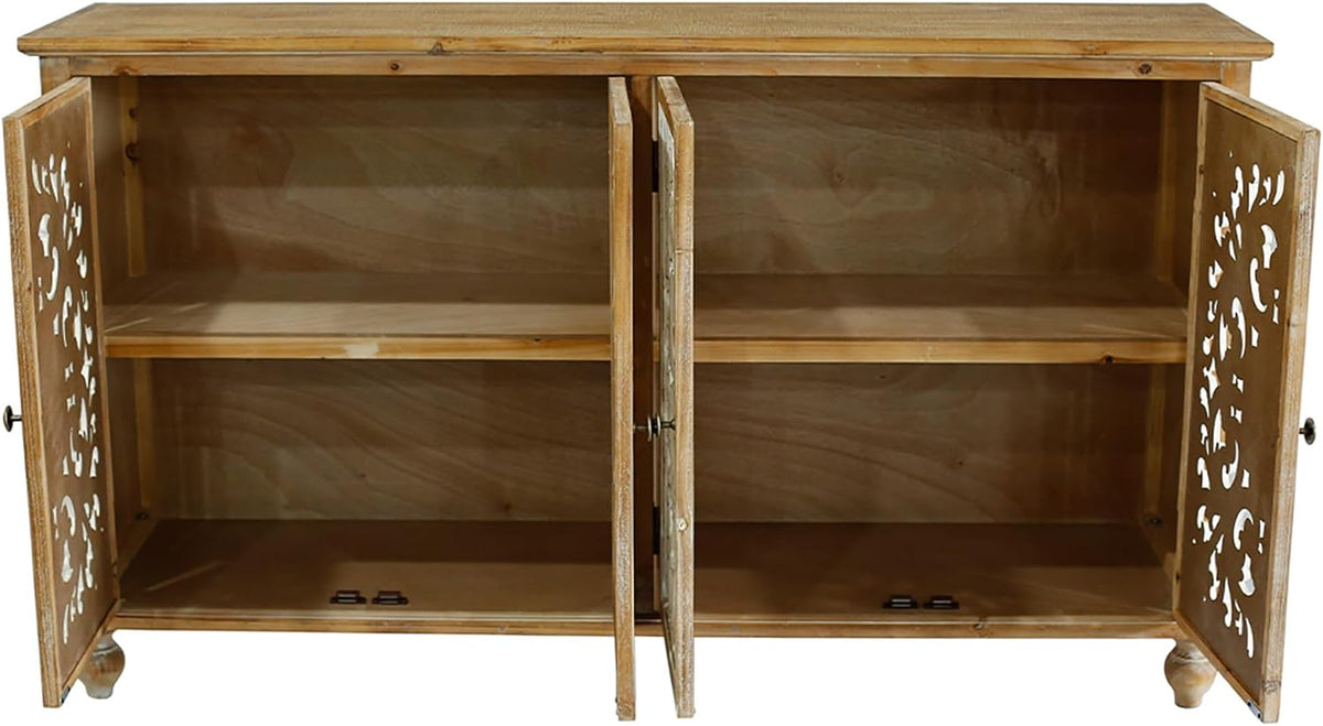 Accent Cabinet with 4 Doors and Wood Carved Floral Doors C951365