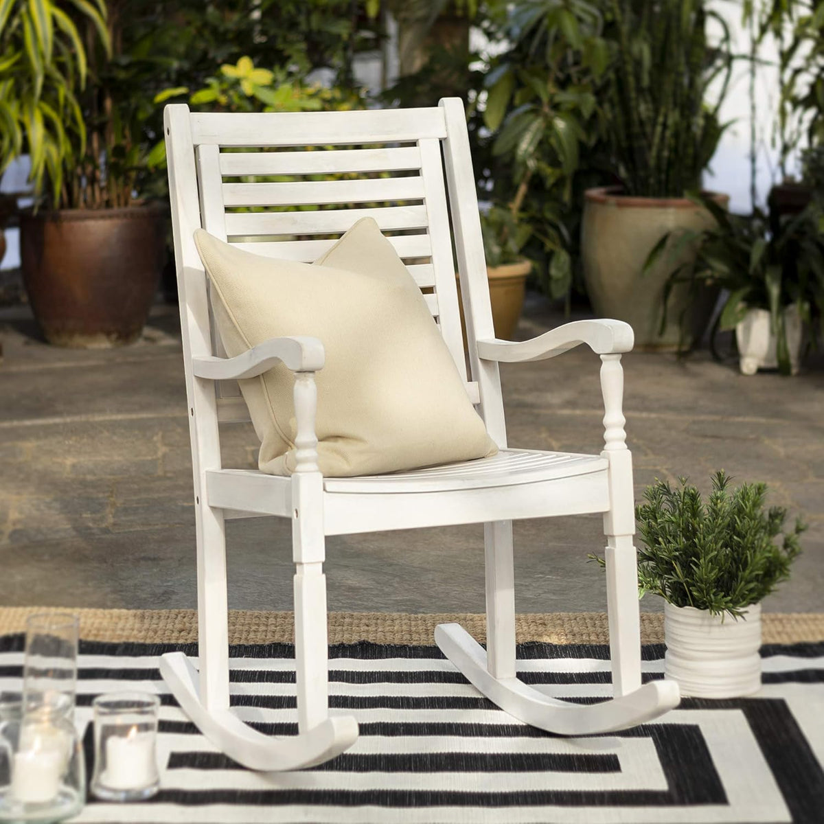 Acacia Wood Slat Back Patio Rocking Chair K10773