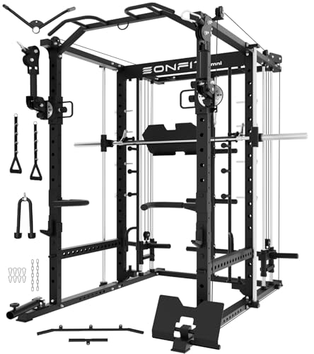Smith Machine with Vertical Leg Press Power Cage Squat Rack with LAT-Pull Down Cable Crossover Rotating Arms System Home Gym Equipment H4984