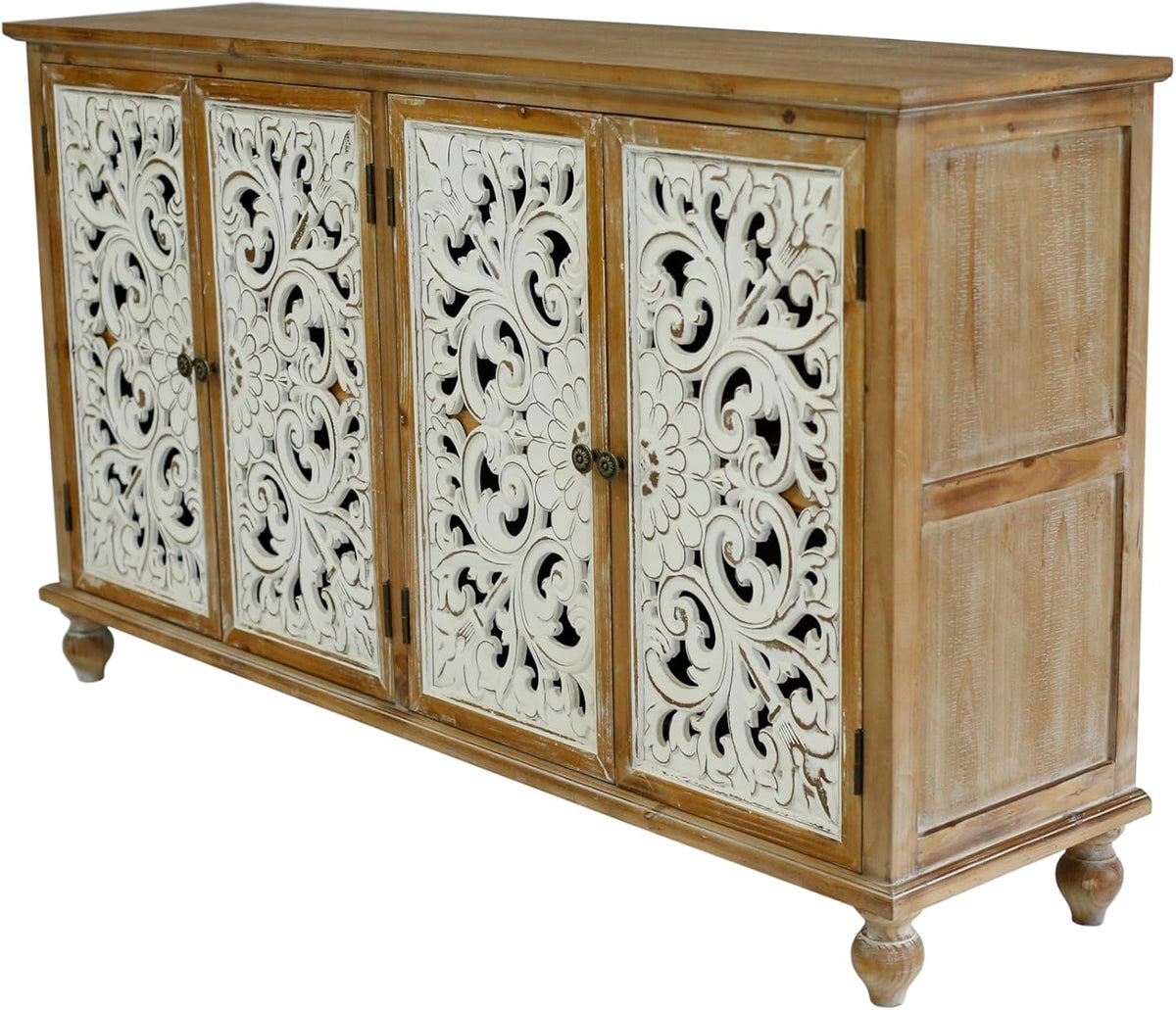Accent Cabinet with 4 Doors and Wood Carved Floral Doors C951365