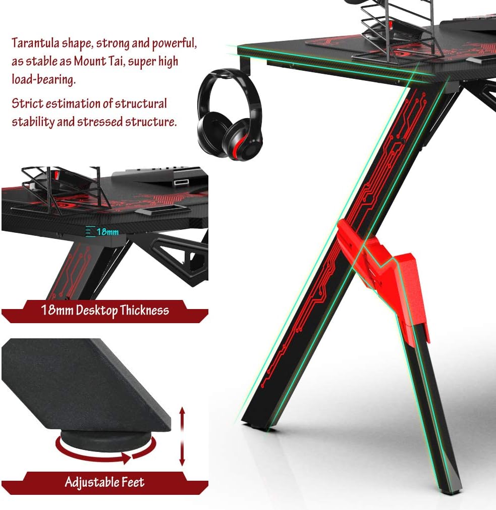 44 inch Carbon Fiber Gaming Desk with Cup Holder Y46277