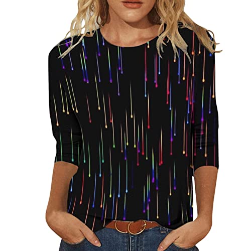 Summer Outfits for Women Casual Fashion Printing Crew Neck Three Quarter Sleeve V80139