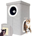 Collapsible 2-Level Plush Cat Condo Ottoman L677296