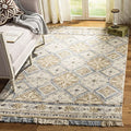 Beige Light Blue Handmade Fringe Wool Runner Rug M878327