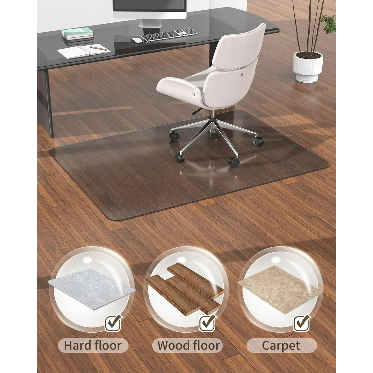 Grey PC Chair Mat for High Pile Carpet & Hardwood Floor N49705