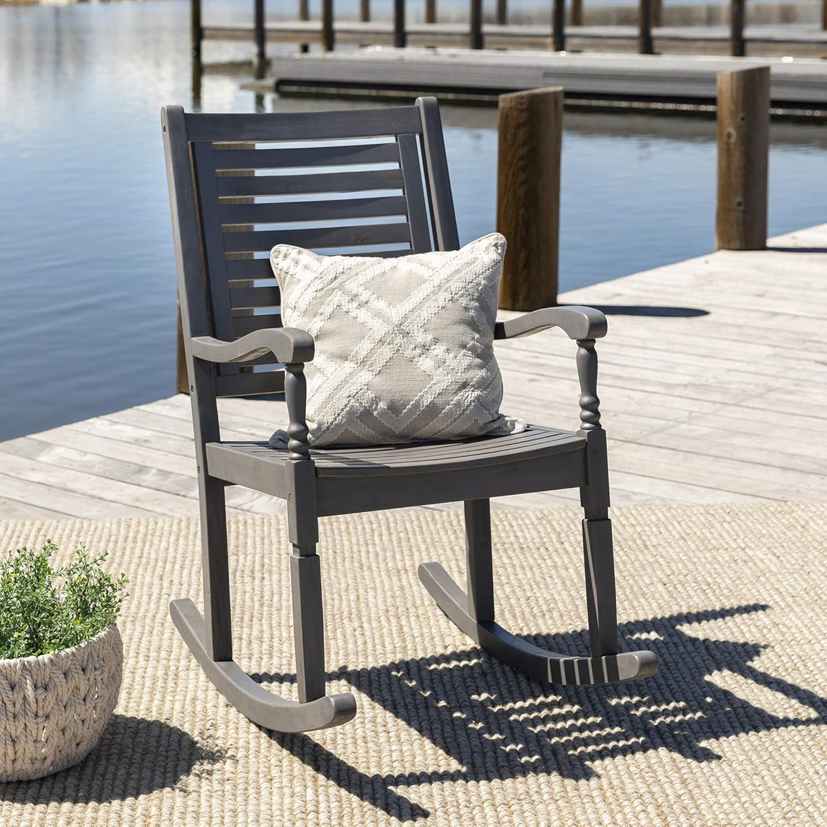 Acacia Wood Slat Back Patio Rocking Chair K10773