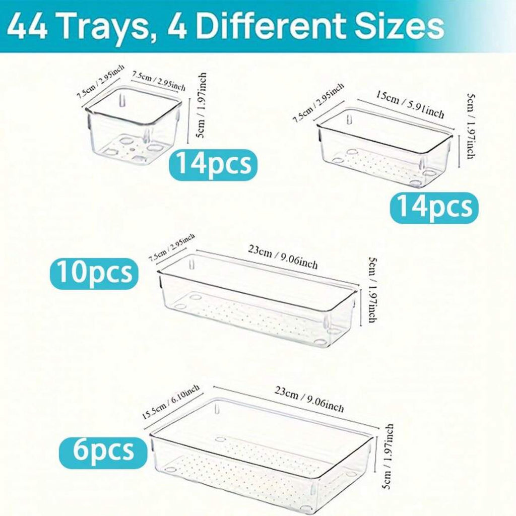 Clear Plastic Drawer Organizers Set, 4-Size Trays U5154