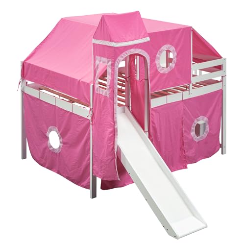 Full Loft Bed with Slide, Storage Stairs, and Tent, Dark Blue C5508