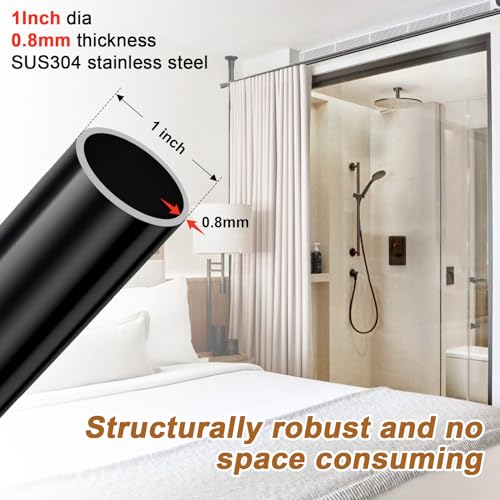 Black Metal Tension Curtain Rod Room Divider I56821